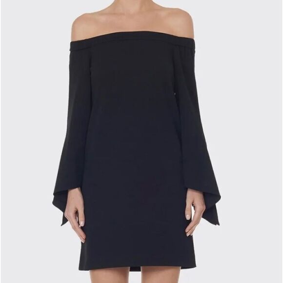 TIBI Structured Crepe Off-the-Shoulder Dress statement sleeve Blk Size XS NWT - Picture 1 of 10